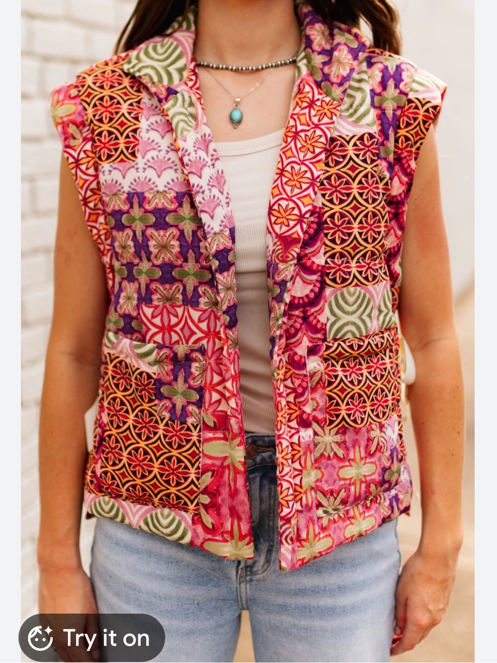 &Merci Quilted Vest Sunset Garden Patch Vest Size Medium